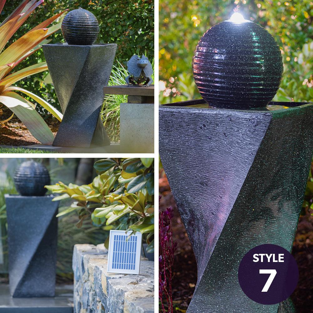 PROTEGE Solar Fountain Water Feature Outdoor 4 Bowl with LED Lights - Charcoal - Ozstylz