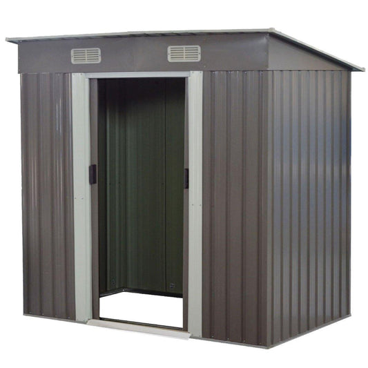 Wallaroo 4ft x 6ft Garden Shed with Base Flat Roof Outdoor Storage - Grey - Ozstylz