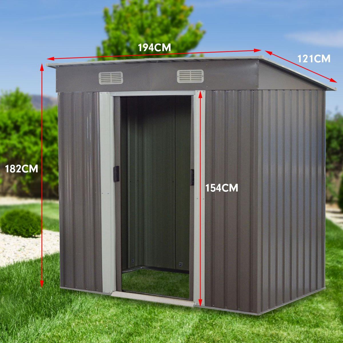 Wallaroo 4ft x 6ft Garden Shed with Base Flat Roof Outdoor Storage - Grey - Ozstylz