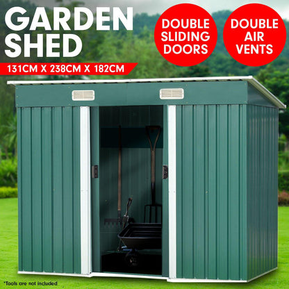 Wallaroo 4ft x 8ft Garden Shed Flat Roof Outdoor Storage - Green - Ozstylz