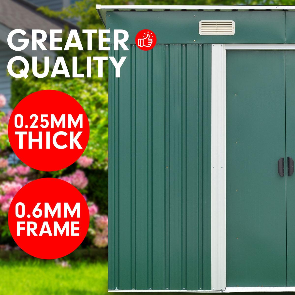 Wallaroo 4ft x 8ft Garden Shed Flat Roof Outdoor Storage - Green - Ozstylz