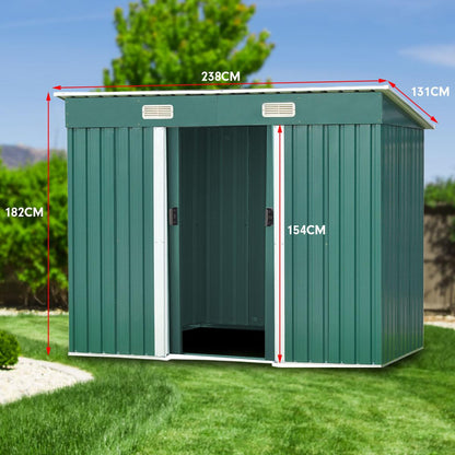 Wallaroo 4ft x 8ft Garden Shed Flat Roof Outdoor Storage - Green - Ozstylz