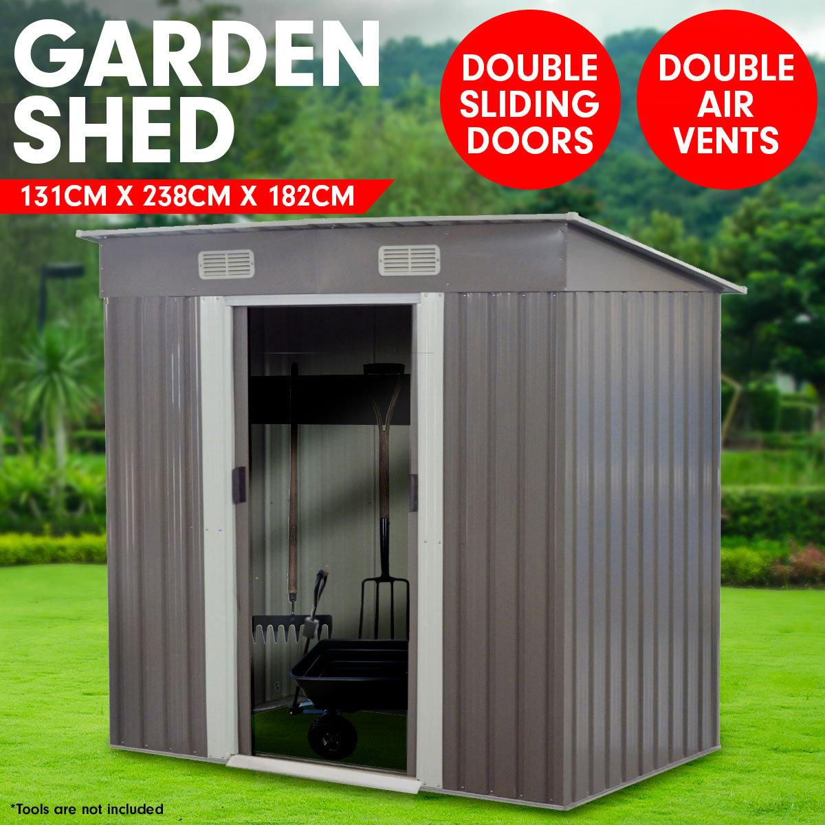 Wallaroo 4ft x 8ft Garden Shed Flat Roof Outdoor Storage - Grey - Ozstylz