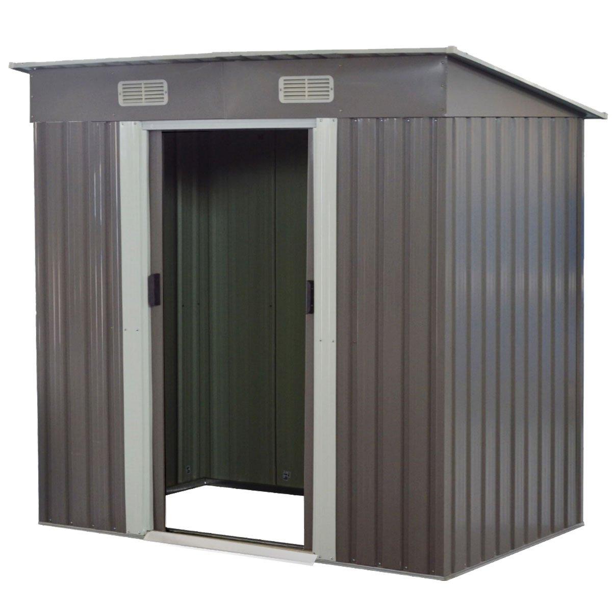 Wallaroo 4ft x 8ft Garden Shed with Base Flat Roof Outdoor Storage - Grey - Ozstylz