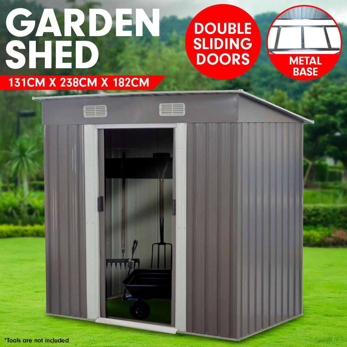 Wallaroo 4ft x 8ft Garden Shed with Base Flat Roof Outdoor Storage - Grey - Ozstylz