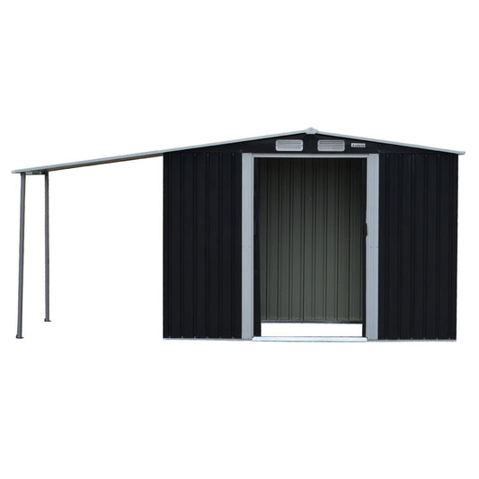 Wallaroo 4x8ft Zinc Steel Garden Shed with Open Storage - Black - Ozstylz