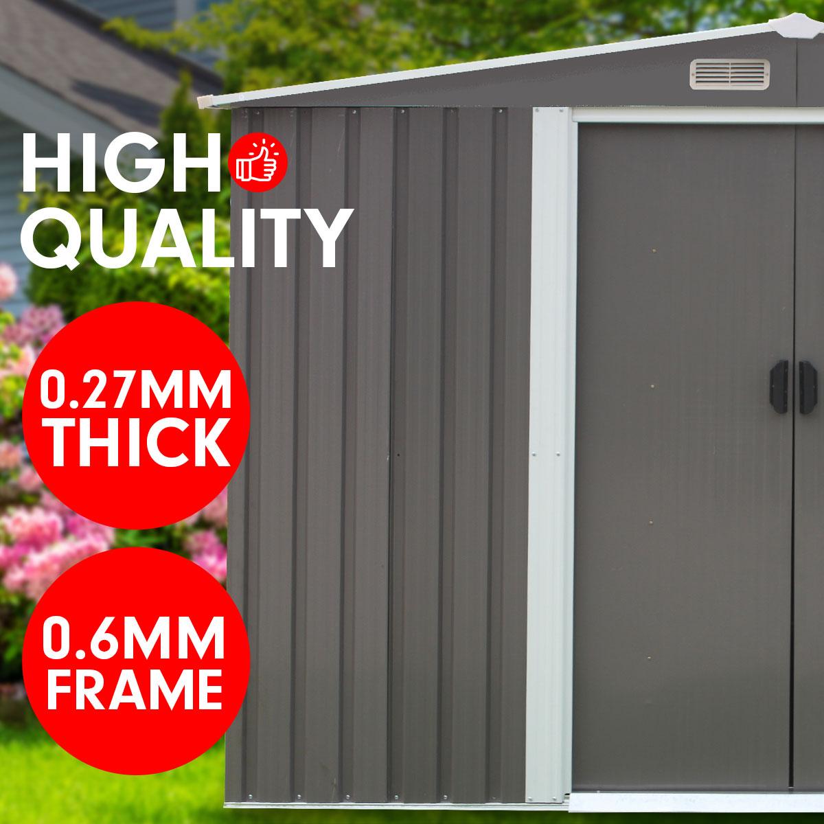 Wallaroo Garden Shed Spire Roof 6ft x 8ft Outdoor Storage Shelter - Grey - Ozstylz