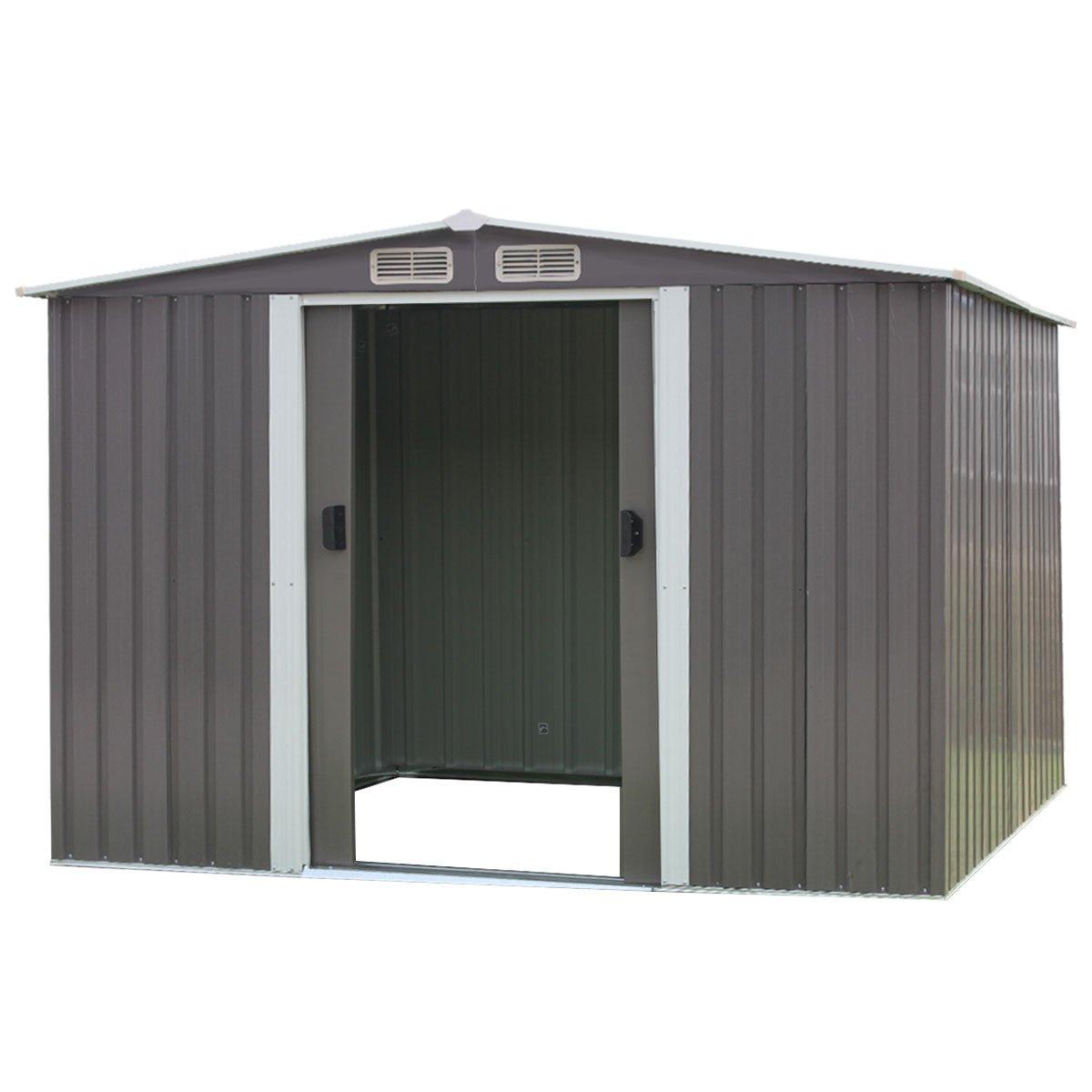 Wallaroo Garden Shed Spire Roof 8ft x 8ft Outdoor Storage Shelter - Grey - Ozstylz