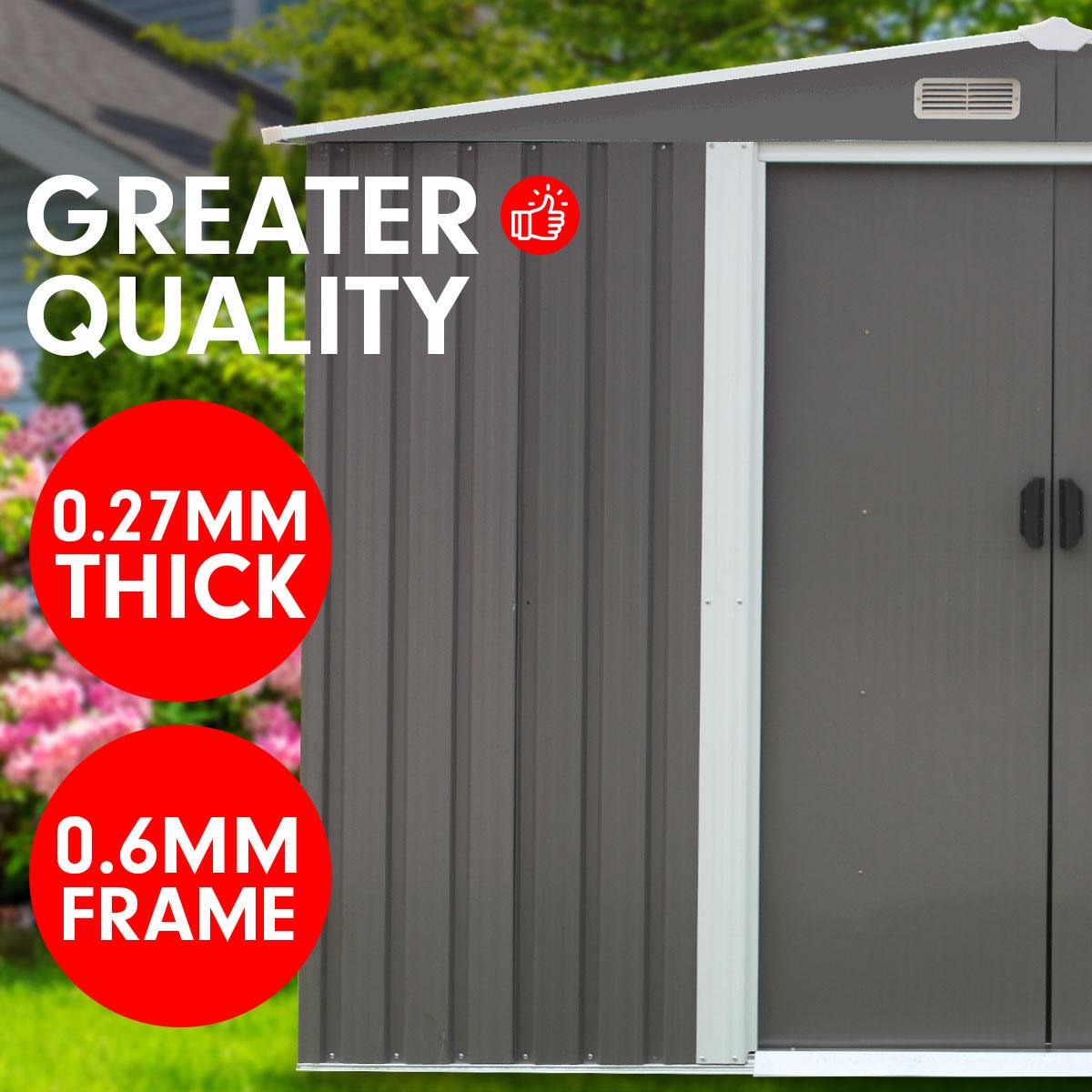 Wallaroo Garden Shed Spire Roof 8ft x 8ft Outdoor Storage Shelter - Grey - Ozstylz