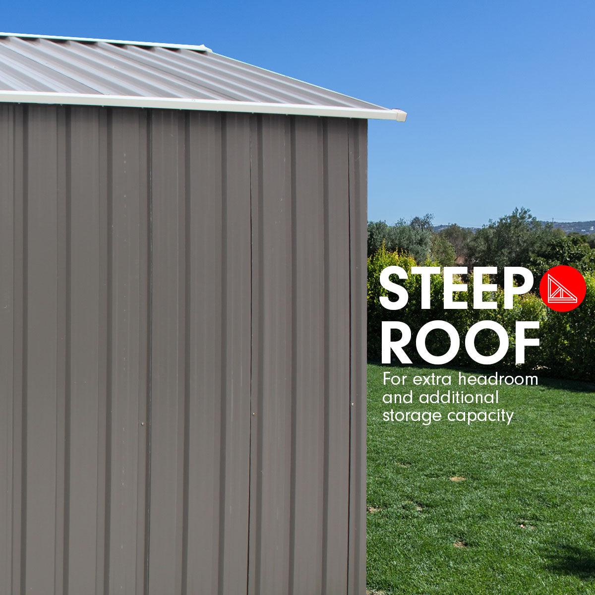 Wallaroo Garden Shed Spire Roof 8ft x 8ft Outdoor Storage Shelter - Grey - Ozstylz