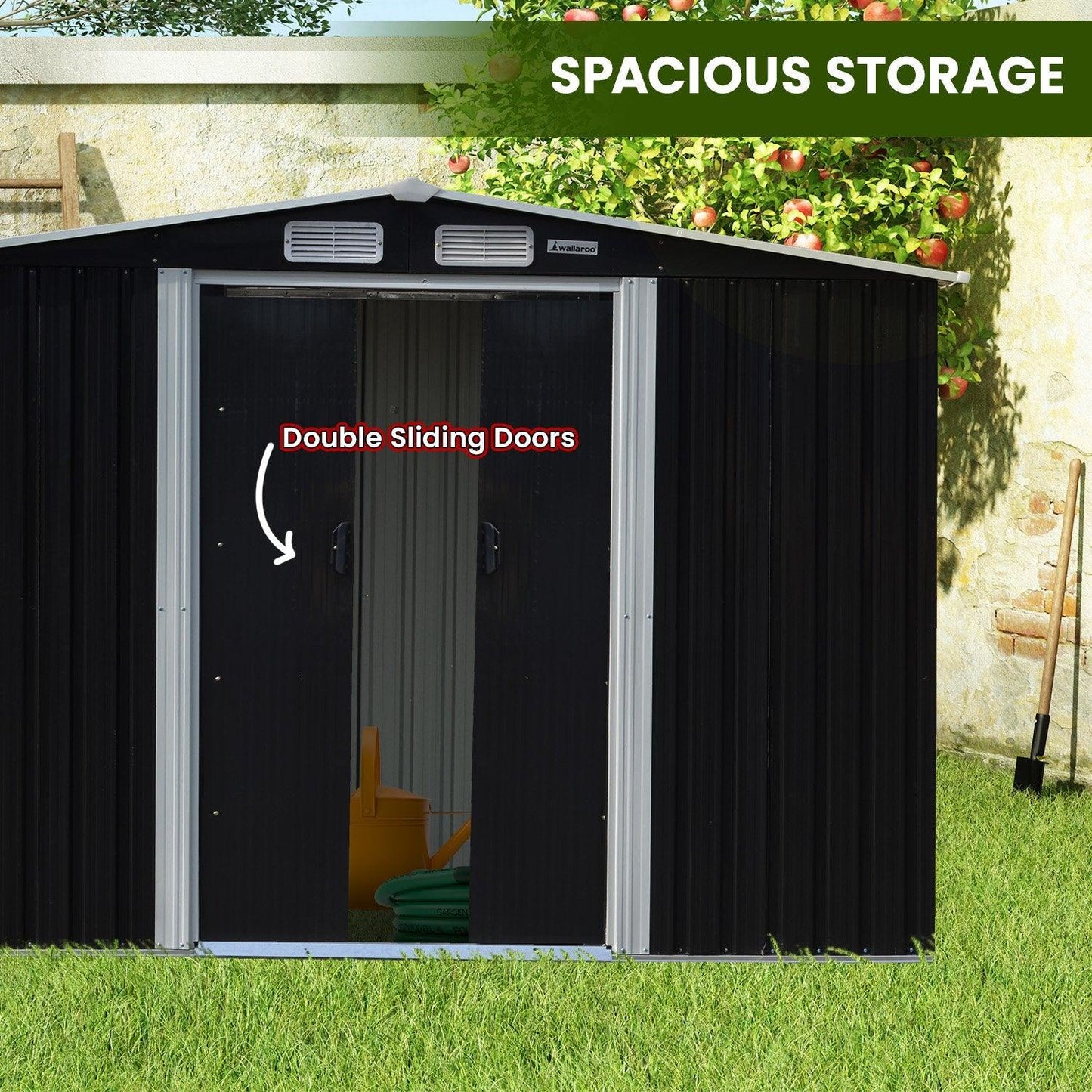 Wallaroo Garden Shed with Semi-Close Storage 4*8FT - Black - Ozstylz