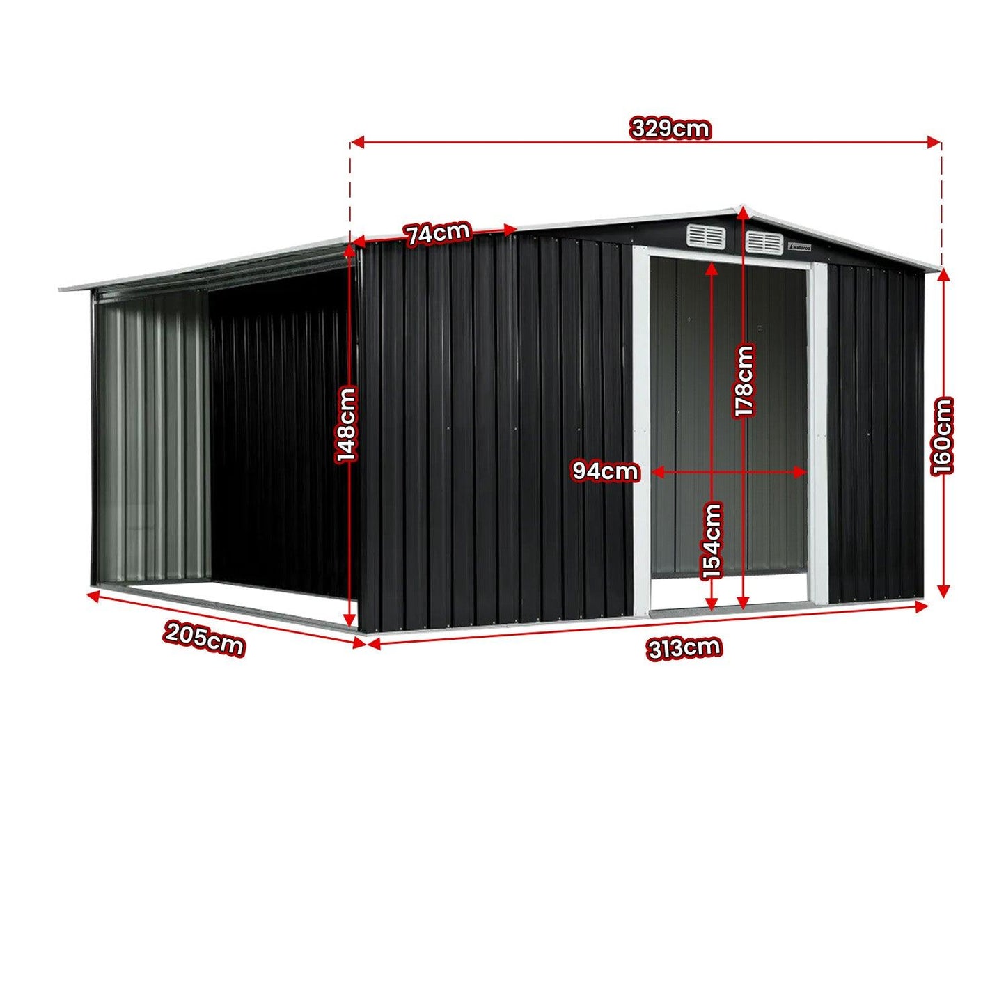 Wallaroo Garden Shed with Semi-Close Storage 6*8FT - Black - Ozstylz