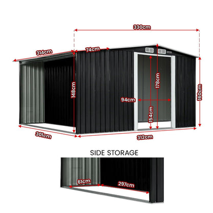 Wallaroo Garden Shed with Semi-Closed Storage 10*8FT - Black - Ozstylz