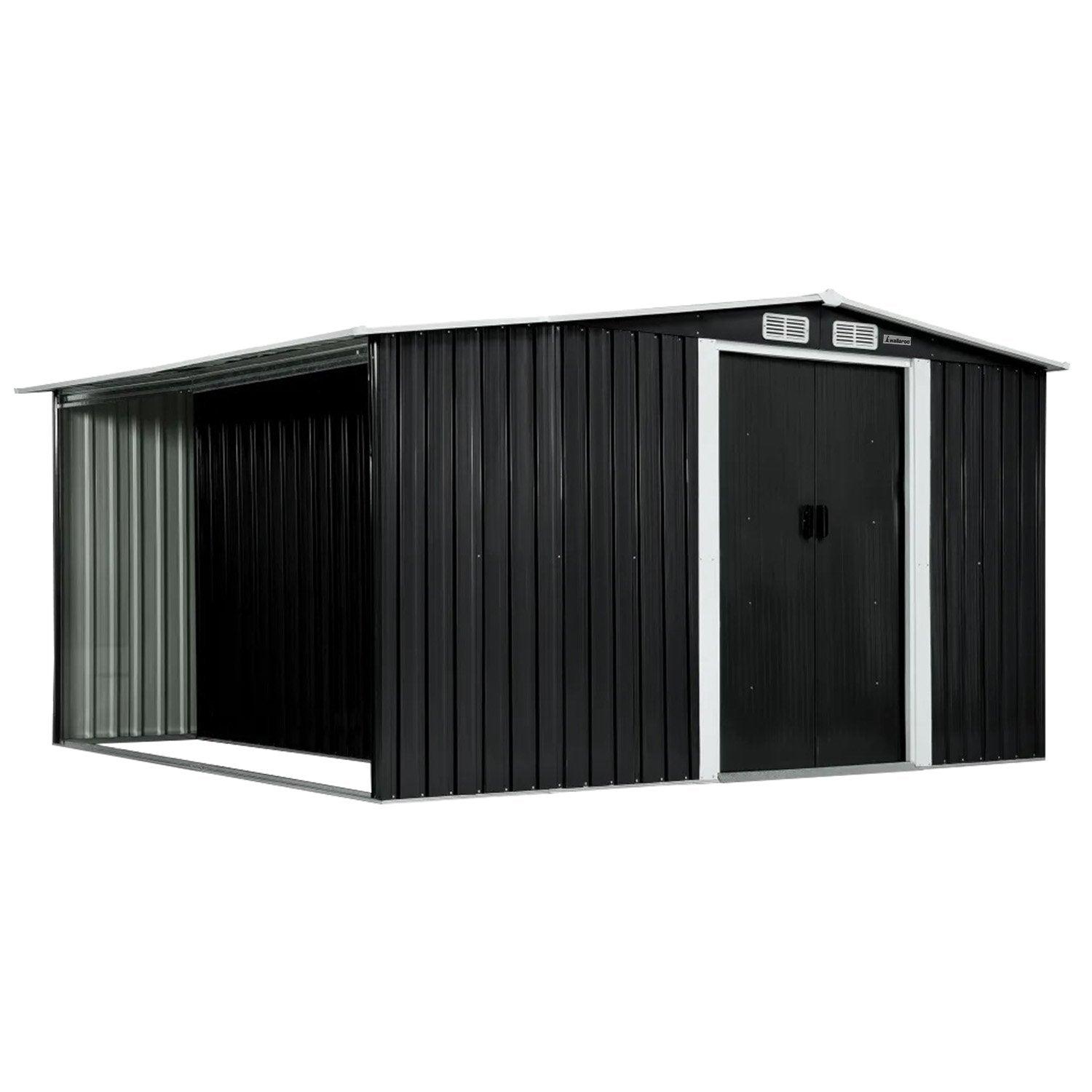 Wallaroo Garden Shed with Semi-Closed Storage 10*8FT - Black - Ozstylz