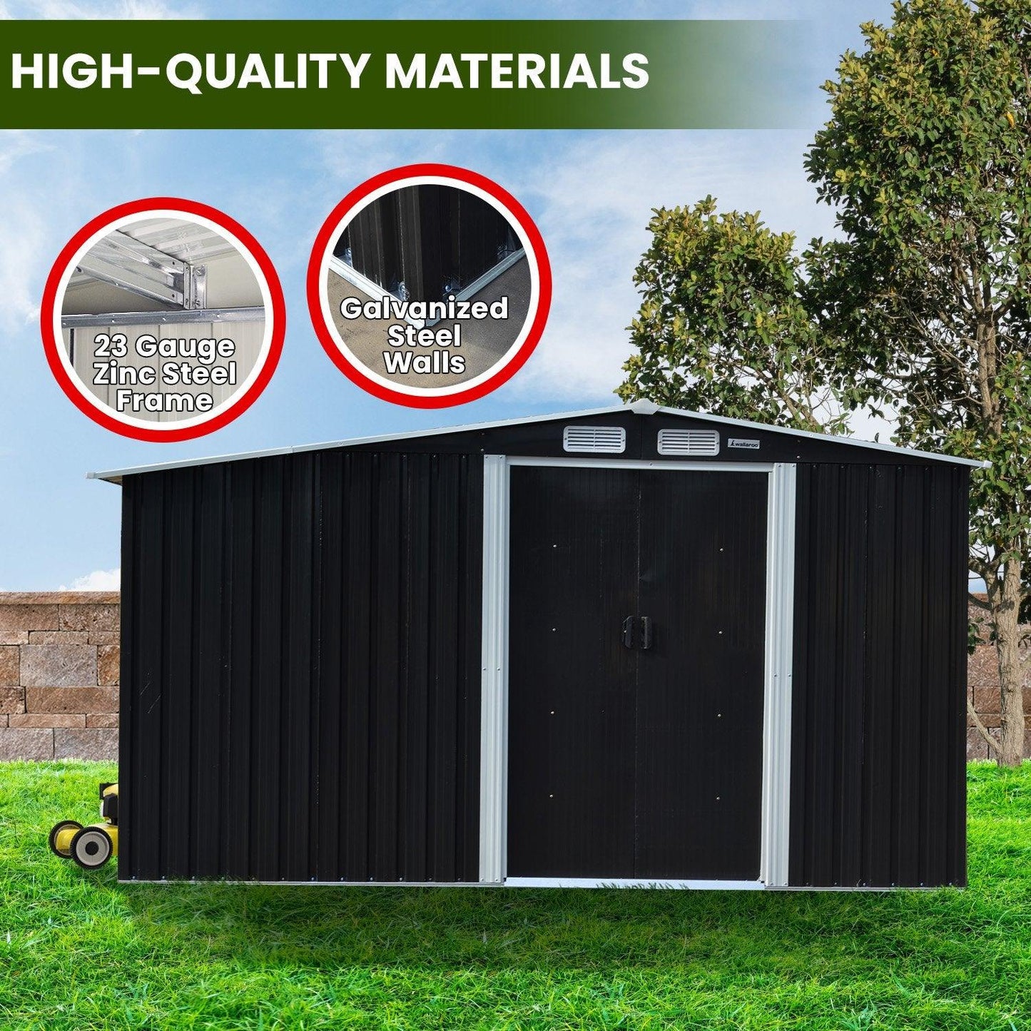 Wallaroo Garden Shed with Semi-Closed Storage 10*8FT - Black - Ozstylz